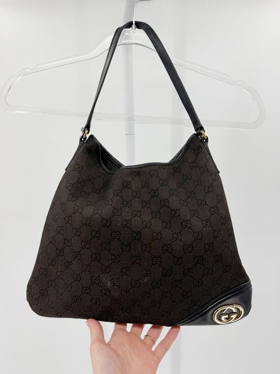 Gucci Handbags - Gucci Black GG Monogram Canvas Leather Shoulder Hobo Bag Purse Vintage Handbag